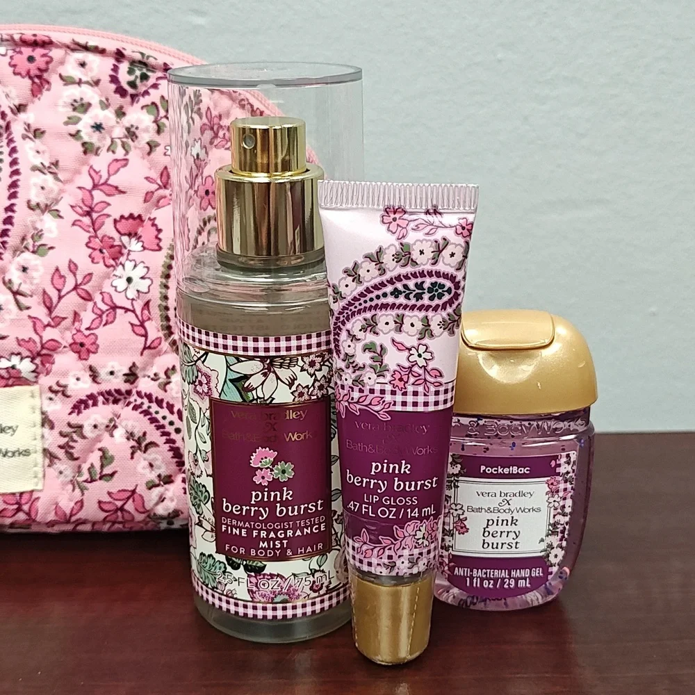 Bath & Body Works Vera Bradley PINK BERRY BURST Cosmetic Bag & Mini Set
